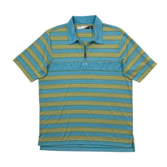 Oakley Polo Shirt Mens L Large Water Wasabi Green Striped Kaanapali Golf Course - Picture 1 of 11